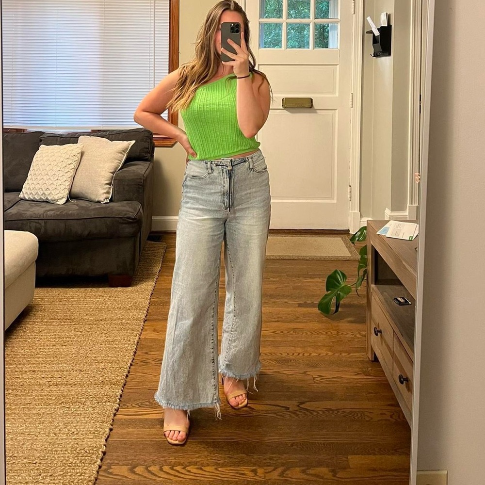 Green Free People one shoulder sweater - Picture 2 of 5
